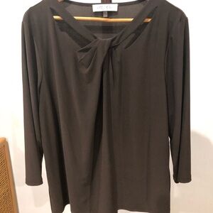 Kasper Dark Brown Women's Blouse with Knot Detail